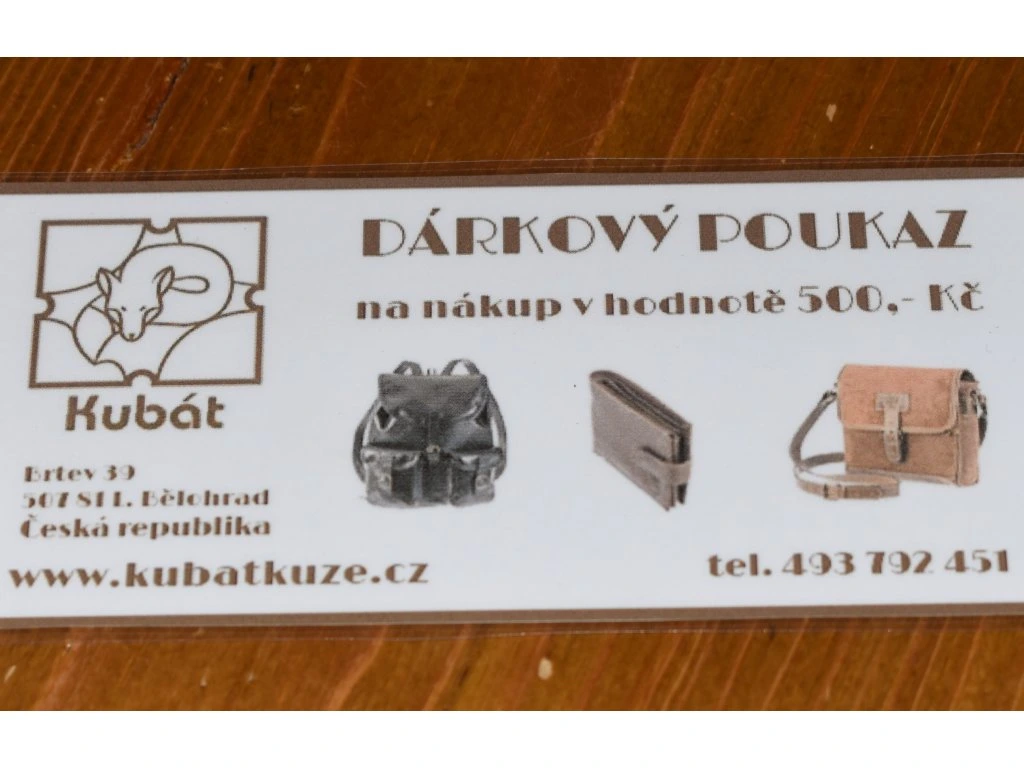 elektronický dárkový poukaz Kůže Kubát v hodnotě 500Kč (2 body)
